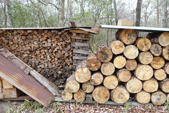Fuel is split red pine wood.