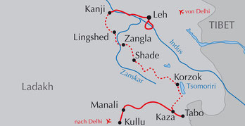 Landkarte Ladakh-Reise Trekking «Lange Traverse durch Ladakh» auf dem Great Himalaya Trail