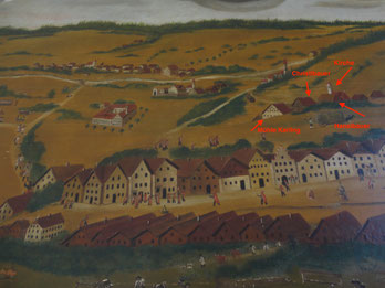 Quelle: „Die Rotmäntler in Aidenbach 1746,“ Ausschnitt,FriedhofskapelleBuchenöd