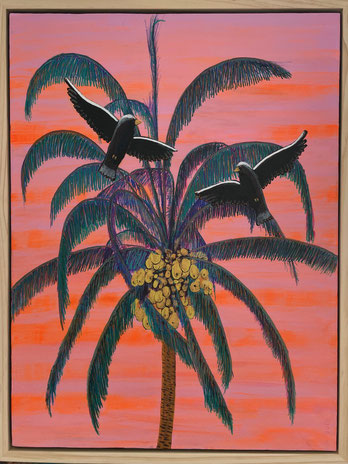 "Circles over the Coconuts" 50cm x 61cm Acrylic on canvas, pinewood frame $350 (excluding freight)