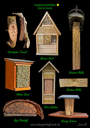Insektenhotel Insektennisthilfe Nisthilfe insect hotel nesting aid bug house Hartholz mit Bohrungen gebrannter Ton hardwood terra cotta Wildbienen wild bee