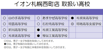学生服のタナカ 西友清田店　取扱い中学校