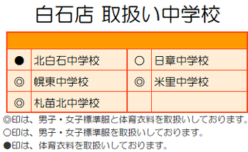 学生服のタナカ 白石店・取扱い中学校