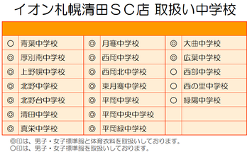 学生服のタナカ 西友清田店 取扱い中学校