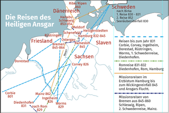 Infografik : Reiserouten des Heiligen Ansgar