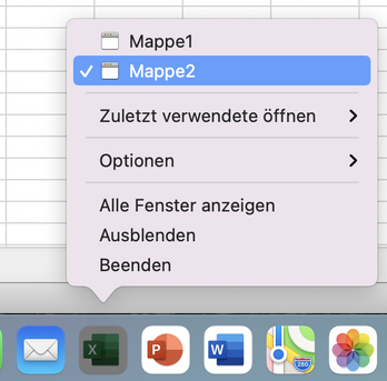 MAC OS Excel zwischen Fenstern wechseln