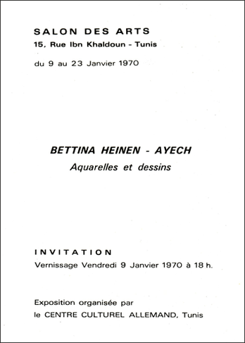 Carte d'invitation à l'exposition Bettina Heinen-Ayech à Tunis, 1970