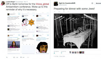 photo of screenshot from Liciana Berger showing the antisemitic abuse she receives online