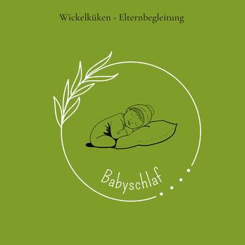 Grafik mit schlafendem Baby auf einem Kissen und Text Babyschlaf