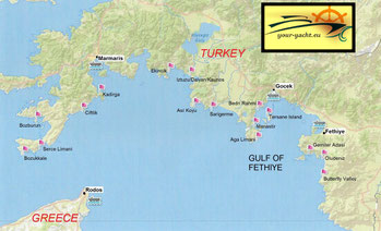 your-yacht.eu map of marmaris fethiye gocek cabin charter