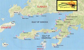 your-yacht.eu map of bodrum gulf of gokova cabin charter