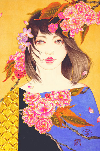 「ひとよの花灯り」日本画　P4号　¥132,000（税込）