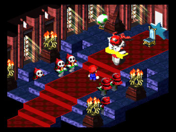 Screenshot of the SNES version of the party about to fight Mack.