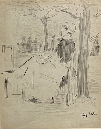 Eugène Zak,  bretonne assise , circa 1904 ,mine de plomb sur papier/ pencil on paper, cachet de la signature , 21 x 17 cm , galerie agnes thiebault, Paris 