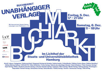 Veranstaltungsplakat Seite 1 mit dem Titel "Holy Books!", darunter "Beste Bücher zum Fest, 13. + 14. 12.2025, Indie-Verlage Lesungen Sekt