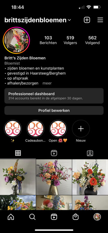 Britt's zijden bloemen in Haarsteeg Instagrampagina