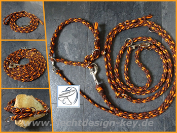 Reiterleine, Reitbegleitleine aus Paracord geflochten 3 teilig, Hauptleine, Zweitleine und Halsband mit Zugstopp