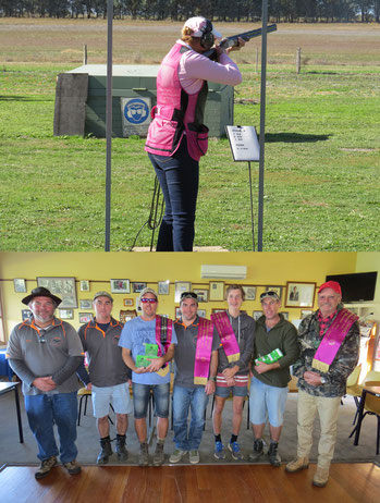 TOP: Petra Deadman in action. BOTTOM: Group of Winners  L - R   Royce Wojtowyez,  Tim Finemore,  Shaun McGauran,  Josh Finemore,  Rhys McGauran,  Christian McGauran, Neil Plumridge.