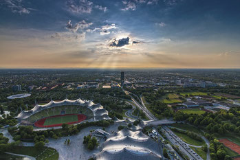 Blick vom Olympiaturm auf den Olympiapark