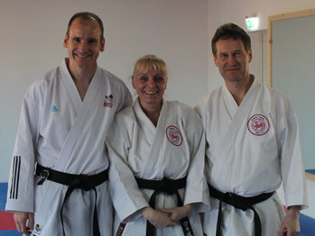 v. l.: Soundkarate-Referent Christian Grüner (DKV), Friederike Zeifang (Shotokan Karate Stade e. V.) und Carsten Zeifang (Shotokan Karate Stade e. V.) in Schmalkalden 2016