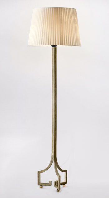 lampadaire Grec, acier ciré or, abat-jour blanc crème