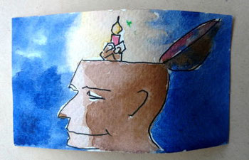 in jeder düsternis schimmert eine kerze, aquarell, licht im inneren eine kopfes, kerze