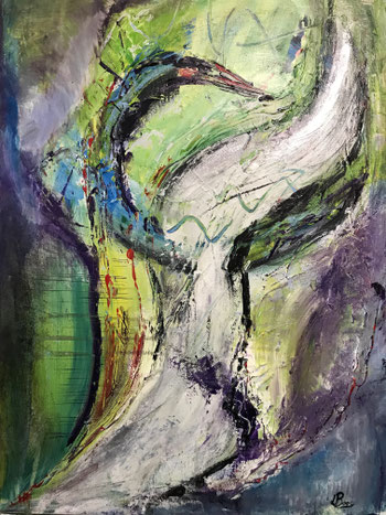 "Tanz der Kraniche", Acryl auf Leinwand , 50x70 cm , BNR 406