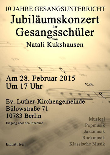 Jubiläumskonzert der Gesangsschüler von Natali Kukshausen vom 28. Februar 2015