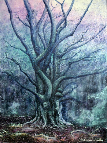 Ölmalerei_Baum_Acryl-Struktur      - Elfenbaum -     60 x 80  Baumwolle