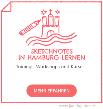 Hamburger Wappen mit Stift als Sketchnote-Illustration, Elbe und Schriftzug zu Sketchnotes in Hamburg lernen, Training, Workshops und Kurse für visuelle Notizen.