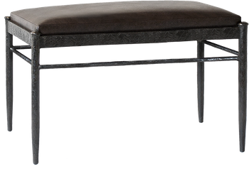 banc Cesar 1 place, acier laqué noir, 4 pieds verticaux, assise en cuir marron 