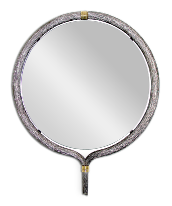 miroir Ethnic forme ronde en aluminium texturé, anneaux laiton