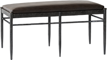 banc Cesar 2 places, acier laqué noir, 4 pieds verticaux, assise en cuir marron 