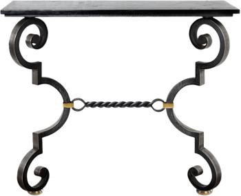console volute fer laqué noir et plateau ganite noir