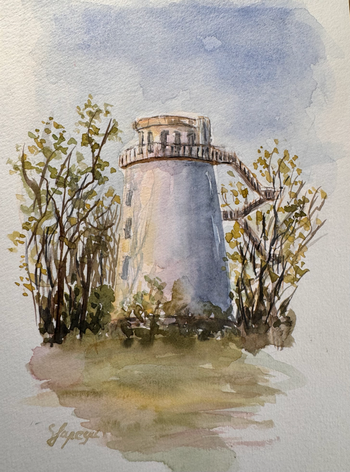 Schaephuysen St. Michael Turm, Aquarell 20,5 × 15 cm ohne Passpartout