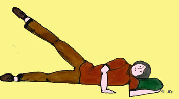 Zeichnung einer Frau die im Liegen das gestreckte Bein nach außen bewegt