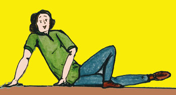 Zeichnung einer Frau, die auf dem Boden das Bein nach innen bewegt