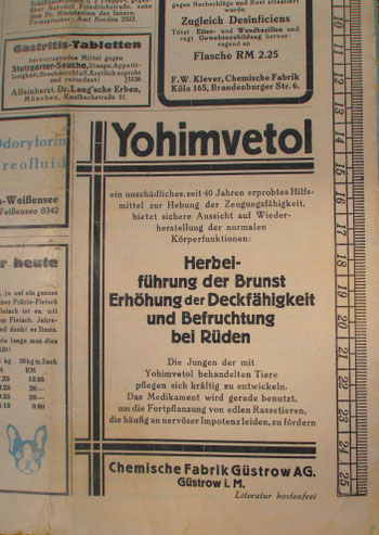 Werbung für Yohimventol in "der Hund" vom 30. Oktober 1933