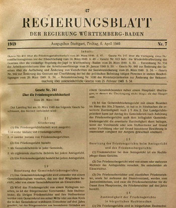 Regierungsblatt - Friedensgericht - Gesetz Nr. 241 vom 10. März 1949