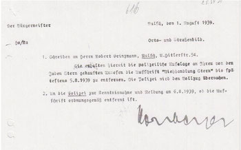 Schreiben des Bürgermeisters an Robert Heizmann