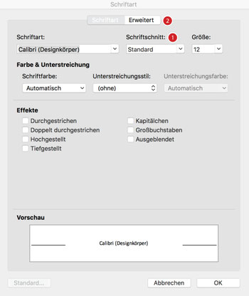 Eingabefenster «Schriftart…»