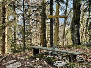 Kleines Kreuz und kleine Bank am Gipfel des Schnappenberg