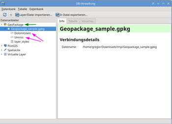 Verwaltung von GeoPackage in DB-Verwaltung