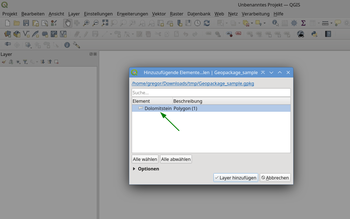 Abb. 7: Layer aus Geopackage-Datenbank hinzufügen