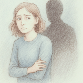 Bild einer Frau, die von einem Schatten verfolgt wird, Symbol für Stalking