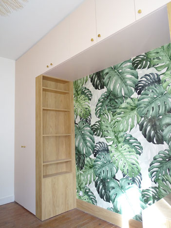 quimper-concarneau-benodet-fouesnant-finistere-architecture intérieur-décoration-renovation-chambre-mobilier sur mesure-papierpeint