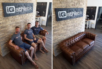 Auf die Plätze, fertig Couch! Diese neue Couch freut sich auf zahlreiche Besucherinnen und Besucher im Trainingsinstitut iQ athletik in Frankfurt