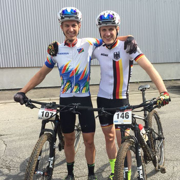 Die von iQ athletik trainierten Fahrer Till Drobisch und Marcel Lehrian beim UCI MTB Weltcup in Darmstadt