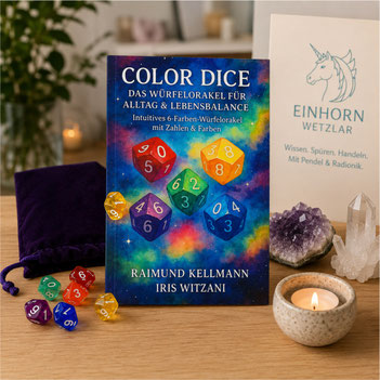 Buch „Color Dice – Das Würfelorakel für Alltag und Lebensbalance“ von Raimund Kellmann und Iris Witzani mit intuitivem 6-Farben-Würfelorakel für Orientierung und persönliche Entwicklung.