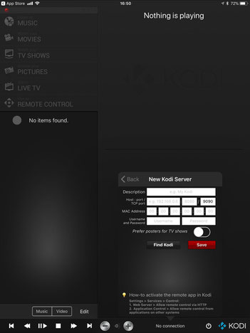 Official Kodi Remote for iOSをiPadで走らせたところ